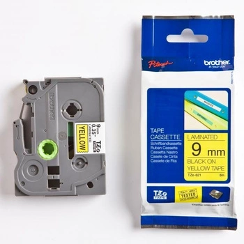 Taśma Brother TZe-621 9 mm x 8 m / żółta / czarny nadruk / do drukarek Brother P-touch