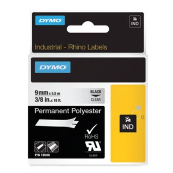 Taśma poliestrowa DYMO Rhino 18508 9mm x 5,5m / przezroczysta / czarny nadruk
