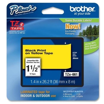 Taśma Brother TZe-661 36mm x 8m / żółta / czarny nadruk / do drukarki etykiet Brother P-touch