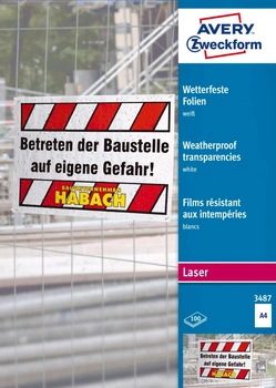 Białe folie do użytku zewnętrznego A4 100 szt./op. powlekane grubość 012mm Avery Zweckform