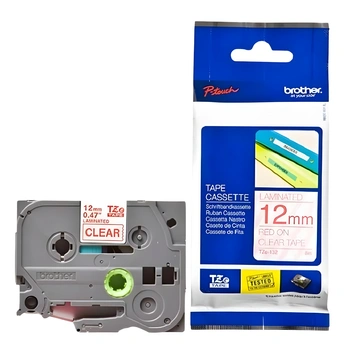 Taśma Brother TZe-132 12 mm x 8 m / przezroczysta / czerwony nadruk / do drukarek Brother P-touch