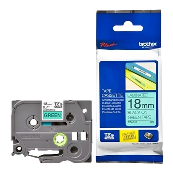 Taśma Brother TZe-741 18 mm x 8 m / zielona / czarny nadruk / do drukarek Brother P-touch