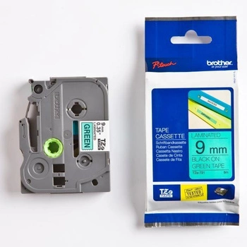 Taśma Brother TZe-721 9 mm x 8 m / zielona / czarny nadruk / do drukarek Brother P-touch