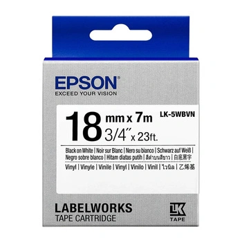 Oryginalna taśma Epson LK-5WBVN winylowa 18mm x 7m biała czarny nadruk