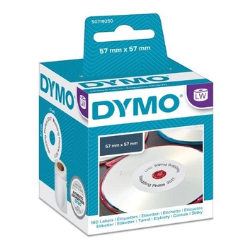 Oryginalne etykiety okrągłe na CD/DVD DYMO LW 14681 ? 57mm x mm białe/czarny nadruk