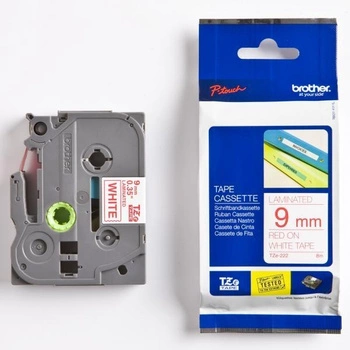 Taśma Brother TZe-222 9mm x 8m / biała / czerwony nadruk / do drukarki etykiet Brother P-touch