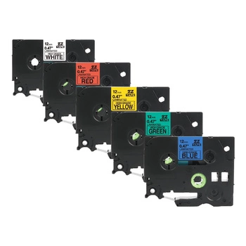 Taśmy Specmark TZe 12 mm x 8 m / MIX kolorów / czarny nadruk / do drukarek Brother P-touch / zestaw 5 szt.