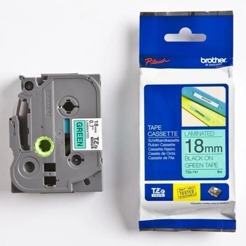 Taśma Brother TZe-741 18 mm x 8 m / zielona / czarny nadruk / do drukarek Brother P-touch