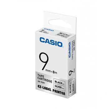 Taśma CASIO XR 9SR1 9 mm x 8 m / srebrna / czarny nadruk / do drukarek Casio