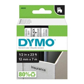 Taśma DYMO D1-45010 12 mm x 7 m / przezroczysta / czarny nadruk / do drukarek DYMO D1