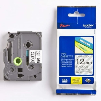 Taśma Brother TZe-131 12 mm x 8 m / przezroczysta / czarny nadruk / do drukarek Brother P-touch