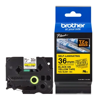 Taśma Brother TZE-SL661 36 mm x 8 m / samolaminująca / żółta / czarny nadruk / do drukarek Brother P-touch