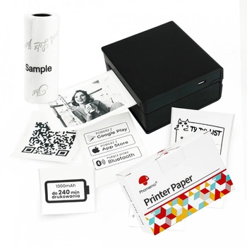 Mini drukarka etykiet Phomemo M02 czarna 203 dpi / do 50 mm / Smartfon / BT / z 3 szt. rolek etykiet w zestawie