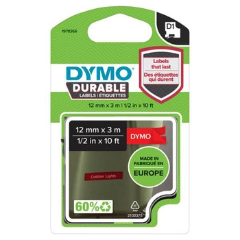 Taśma DYMO Durable D1 1978366 12mm x 3m / czerwona / biały nadruk