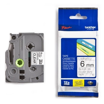 Taśma Brother TZe-111 6mm x 8m / przezroczysta / czarny nadruk / do drukarki etykiet Brother P-touch