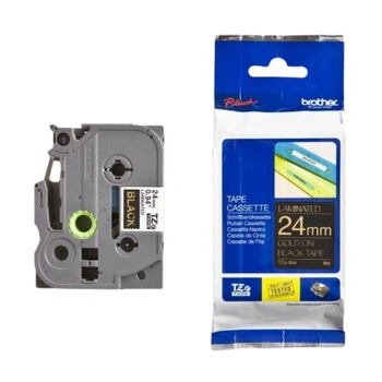 Taśma Brother TZe-354 24 mm x 8 m / czarna / złoty nadruk / do drukarek Brother P-touch