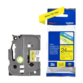 Taśma Brother TZe-651 24 mm x 8 m / żółta / czarny nadruk / do drukarek Brother P-touch