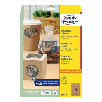 Brązowe etykiety na produkty Avery Zweckform A4 25ark./op. ø60 mm / okrągłe