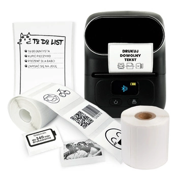 Mini drukarka etykiet Phomemo M110 czarna 203 dpi / do 50 mm / PC / Mac / Smartfon / BT / USB / z 2 szt. rolek etykiet w zestawie
