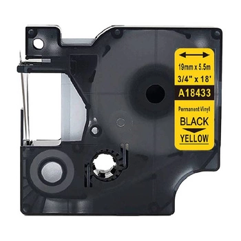 Taśma winylowa Specmark Rhino 18433 19 mm x 5,5 m / żółta / czarny nadruk / do drukarek DYMO D1