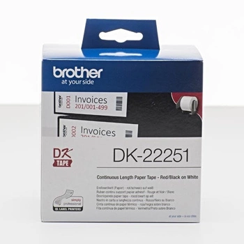 Taśma Brother DK-22251 62mm x 15,24m biała / czarny lub czerwony nadruk / do drukarki etykiet Brother QL