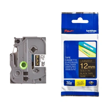 Taśma Brother TZe-334 12 mm x 8 m / czarna / złoty nadruk / do drukarek Brother P-touch