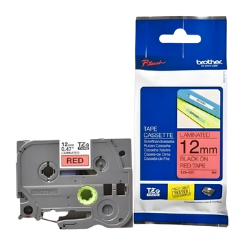 Taśma Brother TZe-431 12 mm x 8 m / czerwona / czarny nadruk / do drukarek Brother P-touch