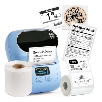 Mini drukarka etykiet Phomemo M110 niebieska 203 dpi / do 50 mm / PC / Mac / Smartfon / BT / USB / z 2 szt. rolek etykiet w zestawie