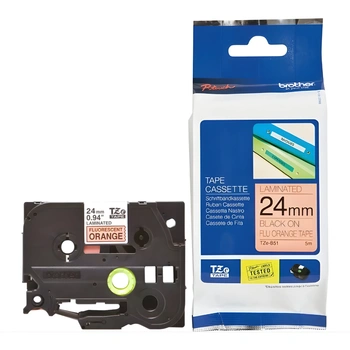 Taśma Brother TZe-B51 24 mm x 5 m / jaskrawo pomarańczowa / czarny nadruk / do drukarek Brother P-touch