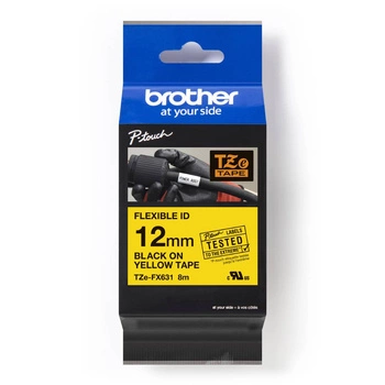 Taśma Brother TZe-FX631 12 mm x 8 m / flexi elastyczna / żółta / czarny nadruk / do drukarek Brother P-touch