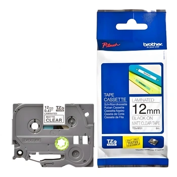 Taśma Brother TZe-M31 12 mm x 8 m / matowa przezroczysta / czarny nadruk / do drukarek Brother P-touch