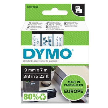 Taśma DYMO D1 40914 9mm x 7m / biała / niebieski nadruk