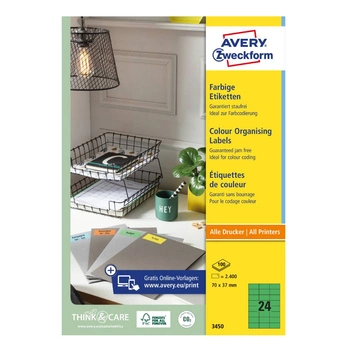 Etykiety trwałe kolorowe Avery Zweckform A4 100ark./op. 70 x 37 mm / zielone