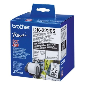 Taśma Brother DK-22205 62 mm x 30,48 m / mocny klej / do drukarek Brother QL