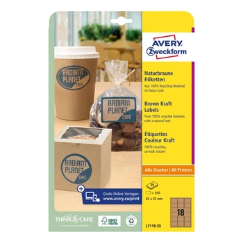 Brązowe etykiety na produkty Avery Zweckform A4 25ark./op. 62 x 42 mm / prostokątne