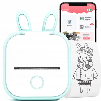 Mini drukarka etykiet Phomemo T02 zielona 203 dpi / do 50 mmm / Smartfon / BT / z ETUI Rabbit w zestawie