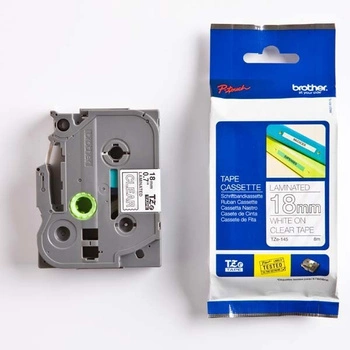 Taśma Brother TZe-145 18 mm x 8 m / przezroczysta / biały nadruk / do drukarek Brother P-touch