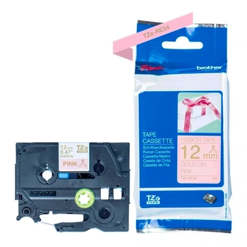 Taśma Brother TZe-RE34 12 mm x 4 m / różowa / złoty nadruk / do drukarek Brother P-touch