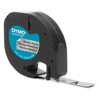 Taśma DYMO LetraTag S0721730 12 mm x 4 m / srebrna / czarny nadruk / do drukarek DYMO LT