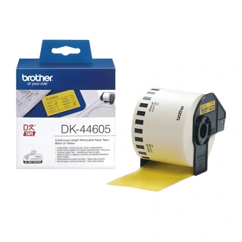 Taśma Brother DK-44605 62 mm x 30,48 m / odlepna / żółta / czarny nadruk / do drukarek Brother QL