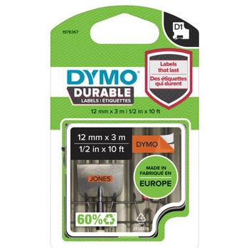 Taśma DYMO Durable D1-1978367 12 mm x 3 m / pomarańczowa / czarny nadruk / do drukarek DYMO D1