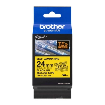 Taśma Brother TZE-SL651 24 mm x 8 m / samolaminująca / żółta / czarny nadruk / do drukarki etykiet Brother P-touch