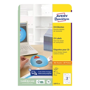 Etykiety na płyty CD Avery Zweckform A4 ⌀117mm 1 opak. 25ark. / z kółkiem centrującym