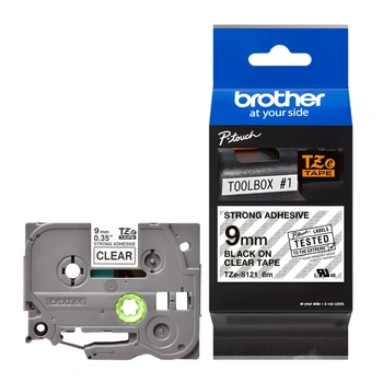Taśma Brother TZe-S121 9 mm x 8 m / przezroczysta / czarny nadruk / mocny klej / do drukarek Brother P-touch