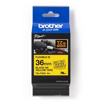 Taśma Brother TZe-FX661 36 mm x 8 m / flexi elastyczna / żółta / czarny nadruk / do drukarki etykiet Brother P-touch