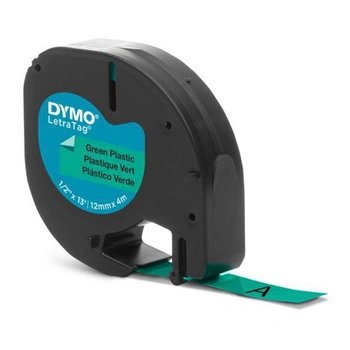 Taśma DYMO LetraTag 91204 12 mm x 4 m / zielona / czarny nadruk / do drukarek DYMO LT