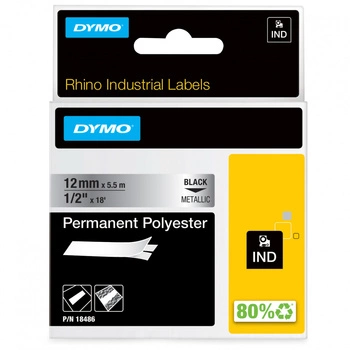 Oryginalna taśma poliestrowa DYMO Rhino 18486 12mm x 5.5m metaliczna/ czarny nadruk