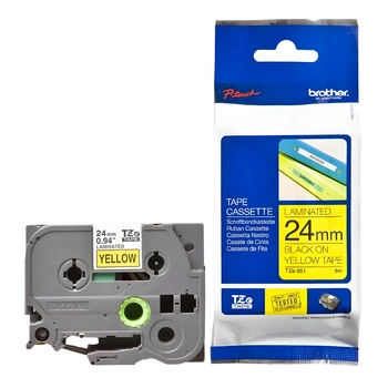 Taśma Brother TZe-651 24 mm x 8 m / żółta / czarny nadruk / do drukarek Brother P-touch