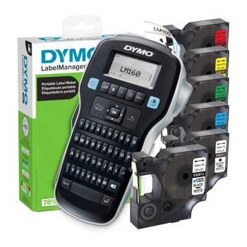 Drukarka etykiet DYMO LabelManager 160 180 dpi / do 12 mm / z 5 szt. taśm D1 w zestawie