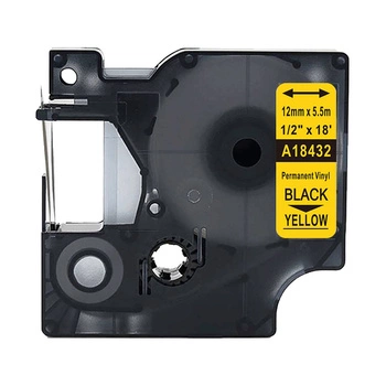 Taśma winylowa Specmark Rhino 18432 12 mm x 5,5 m / żółta / czarny nadruk / do drukarek DYMO D1